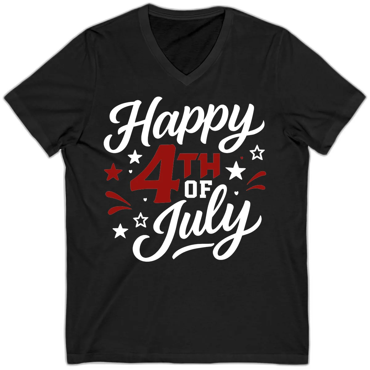 Happy Fourth of July Patriotic Celebration V-Neck in Black