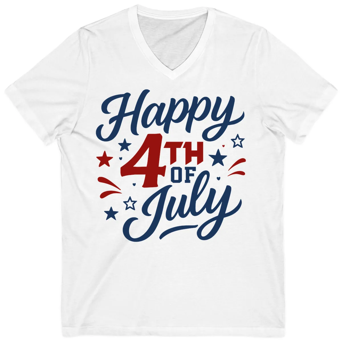 Happy Fourth of July Patriotic Celebration V-Neck in White