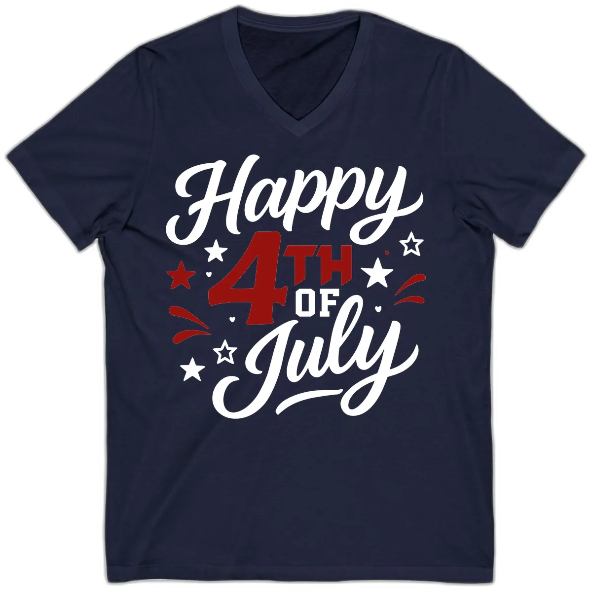 Happy Fourth of July Patriotic Celebration V-Neck in Navy