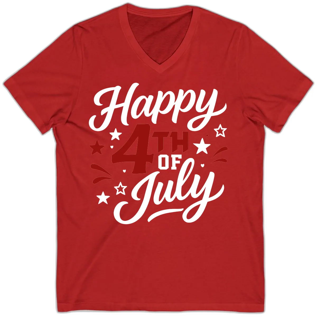 Happy Fourth of July Patriotic Celebration V-Neck in Red