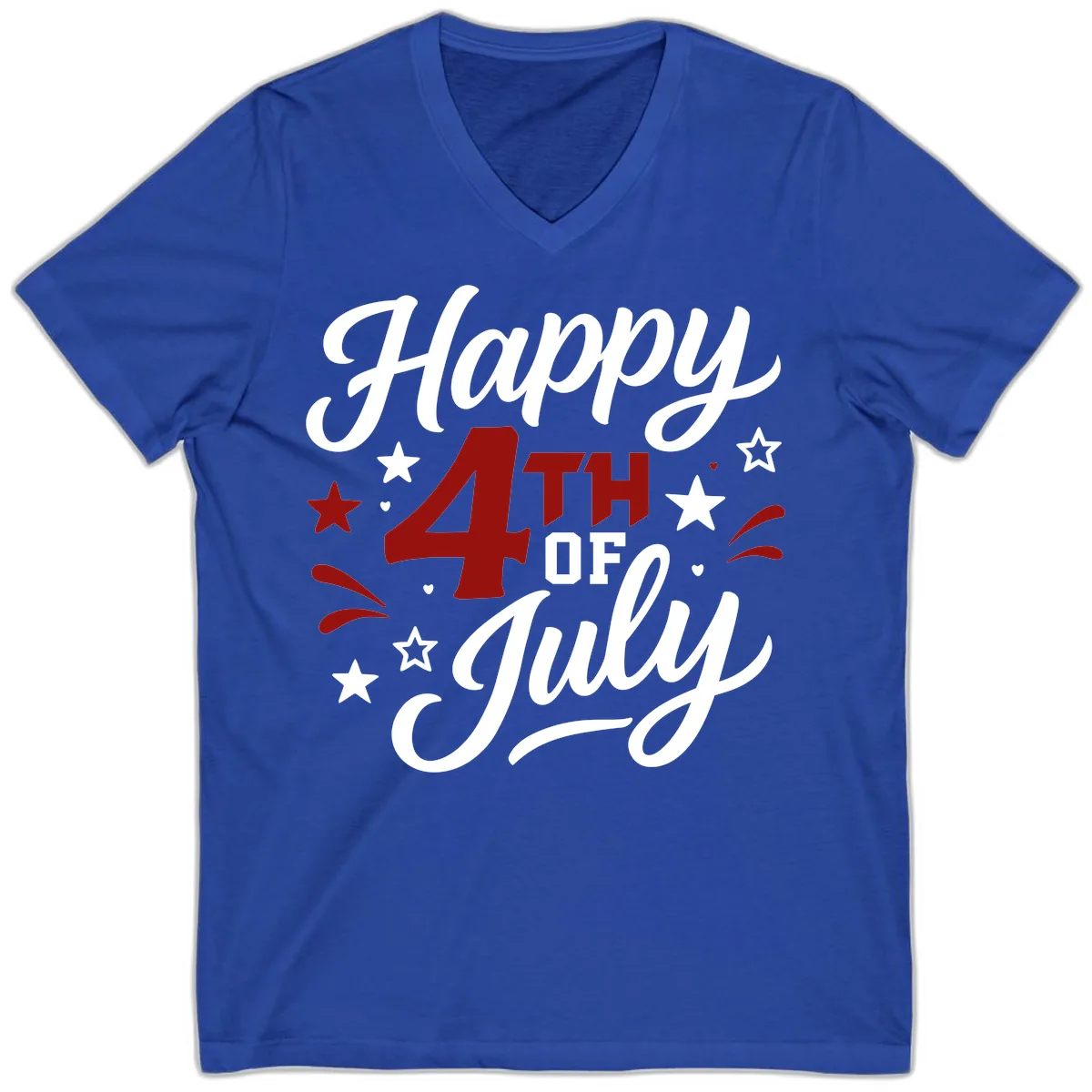 Happy Fourth of July Patriotic Celebration V-Neck in True Royal