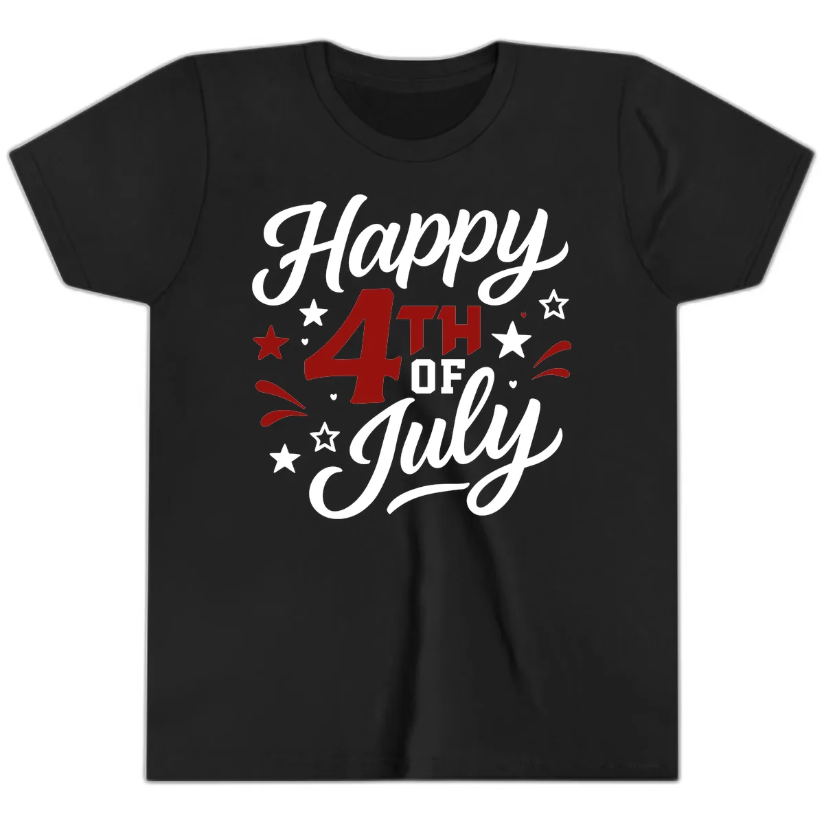 Happy Fourth of July Patriotic Celebration Youth T-Shirt in Black