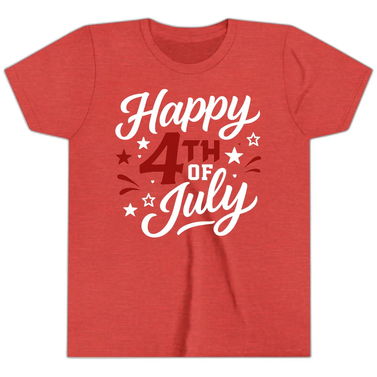 Happy Fourth of July Patriotic Celebration Youth T-Shirt in Heather Red