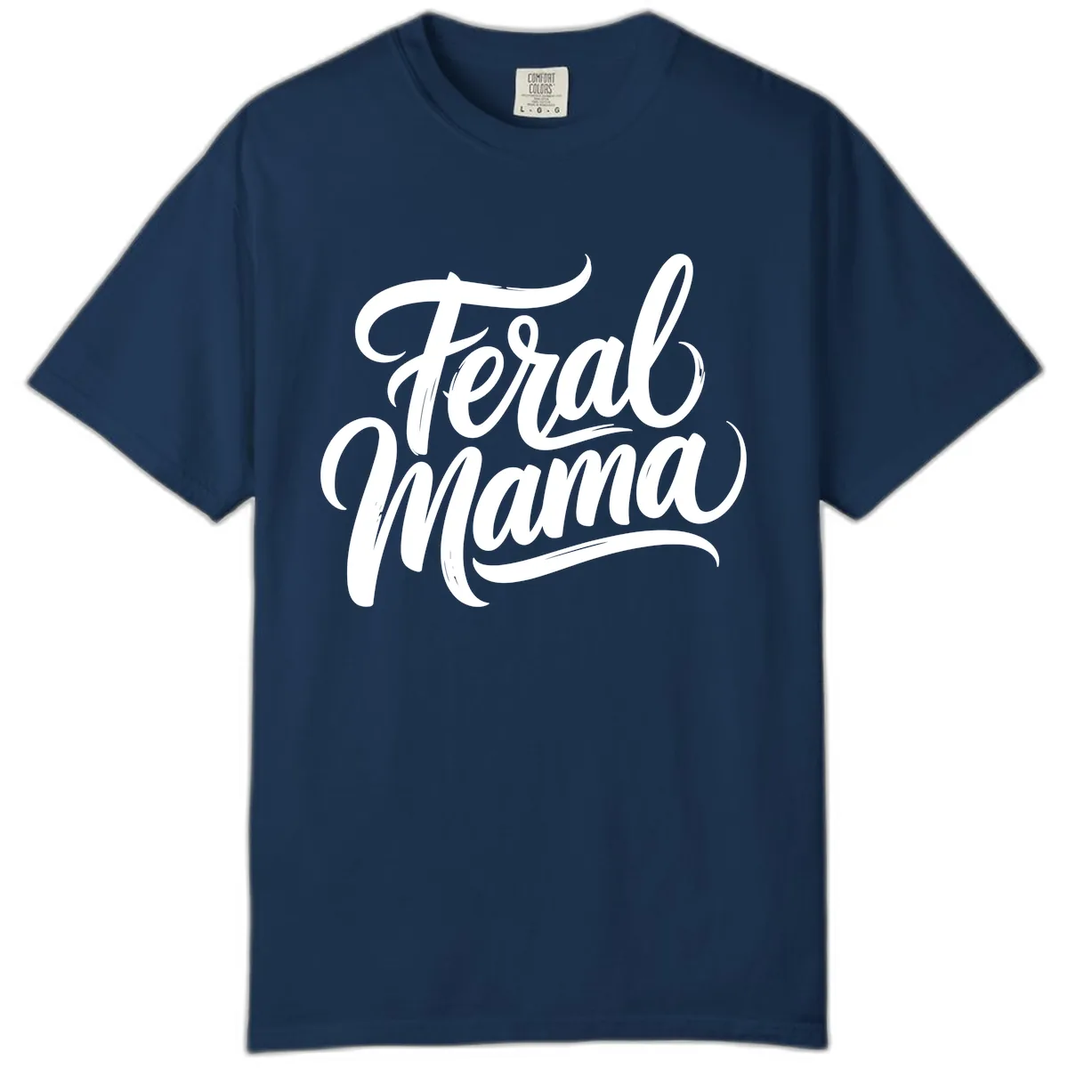 Feral Mama Bold Script Lettering Comfort Color in Navy