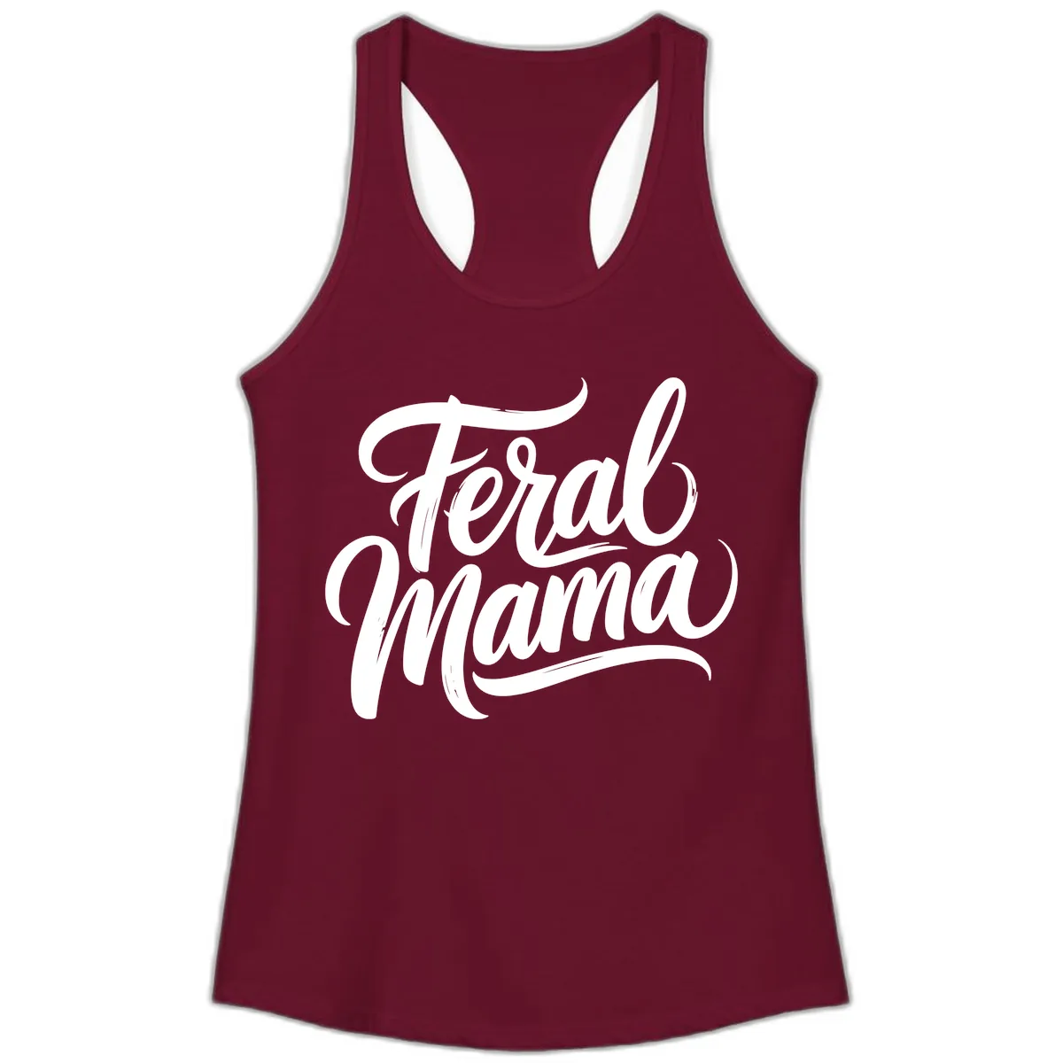 Feral Mama Bold Script Lettering Ladies Tank in Solid Cardinal Red