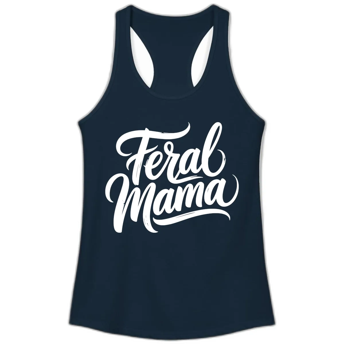 Feral Mama Bold Script Lettering Ladies Tank in Solid Midnight Navy
