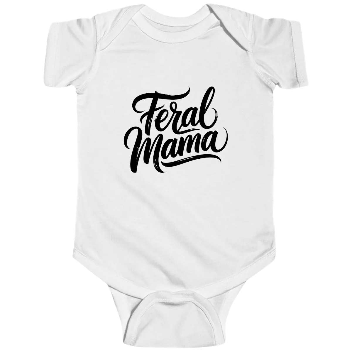 Feral Mama Bold Script Lettering Baby Onesie in White
