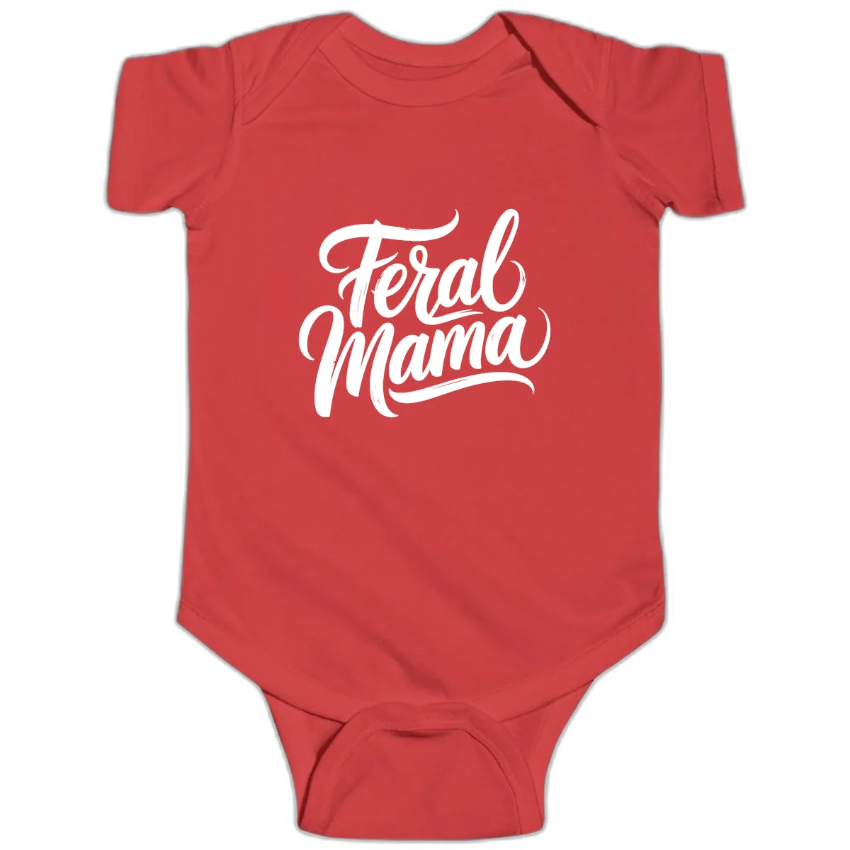 Feral Mama Bold Script Lettering Baby Onesie in Red