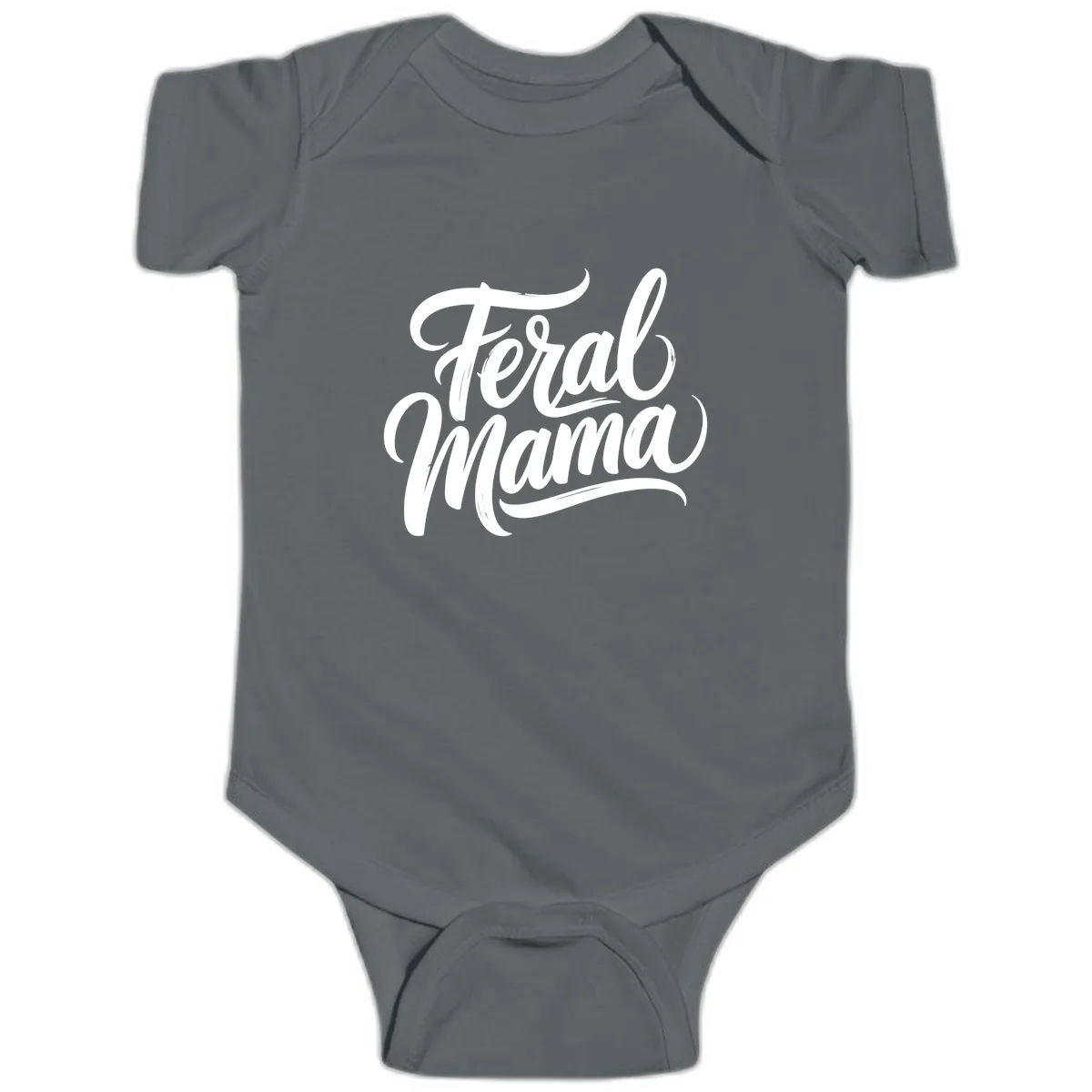 Feral Mama Bold Script Lettering Baby Onesie in Charcoal