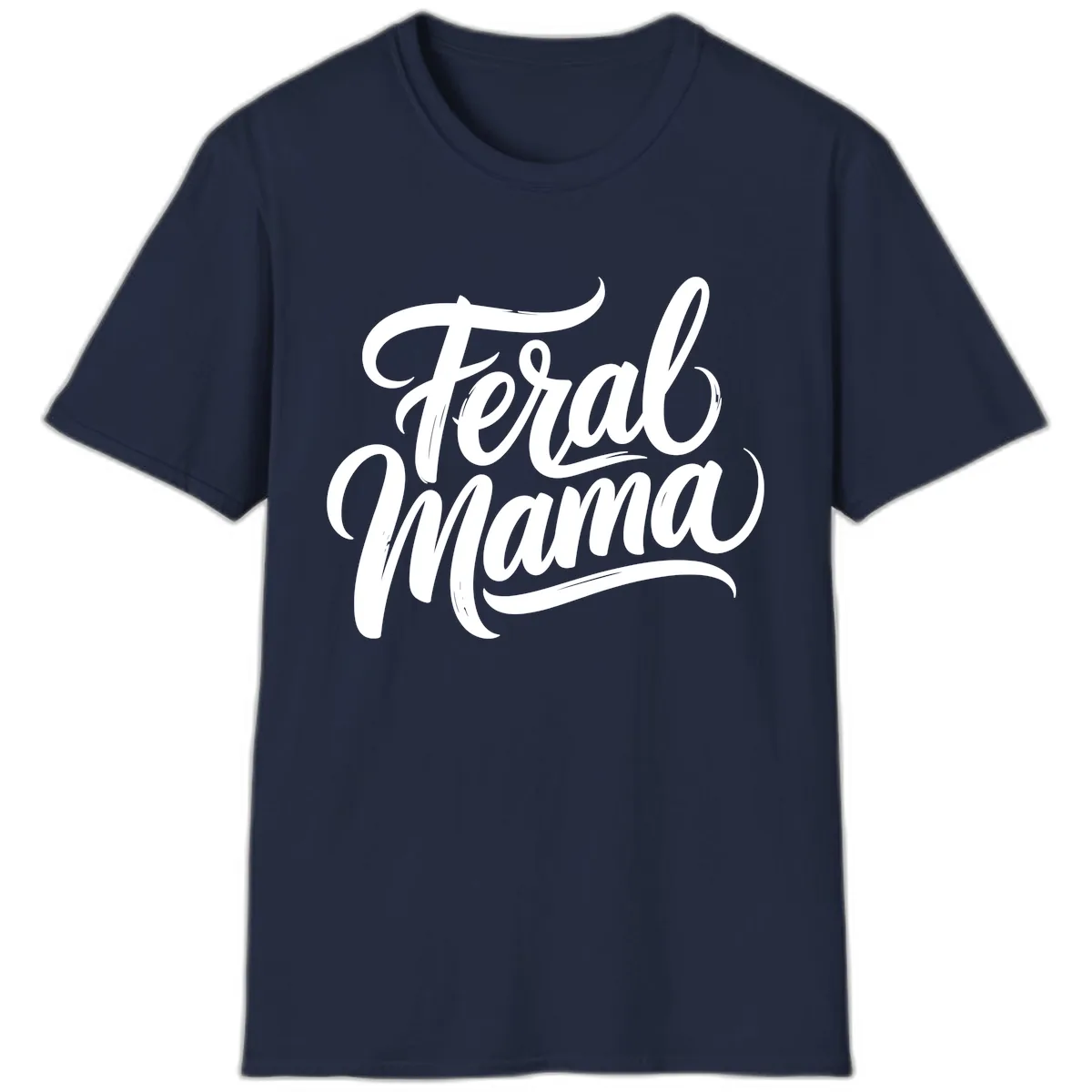 Feral Mama Bold Script Lettering T-Shirt in Navy