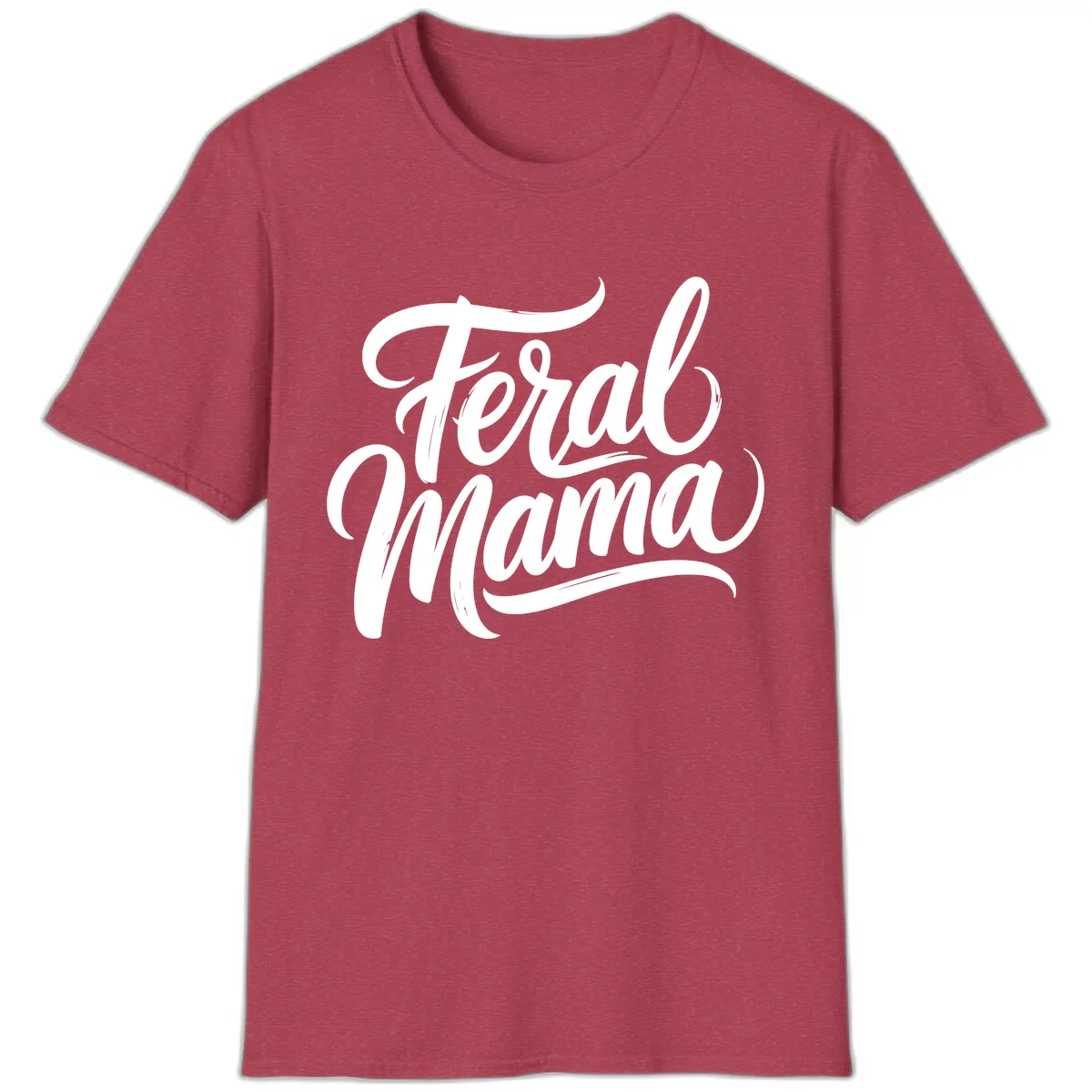 Feral Mama Bold Script Lettering T-Shirt in Heather Cardinal