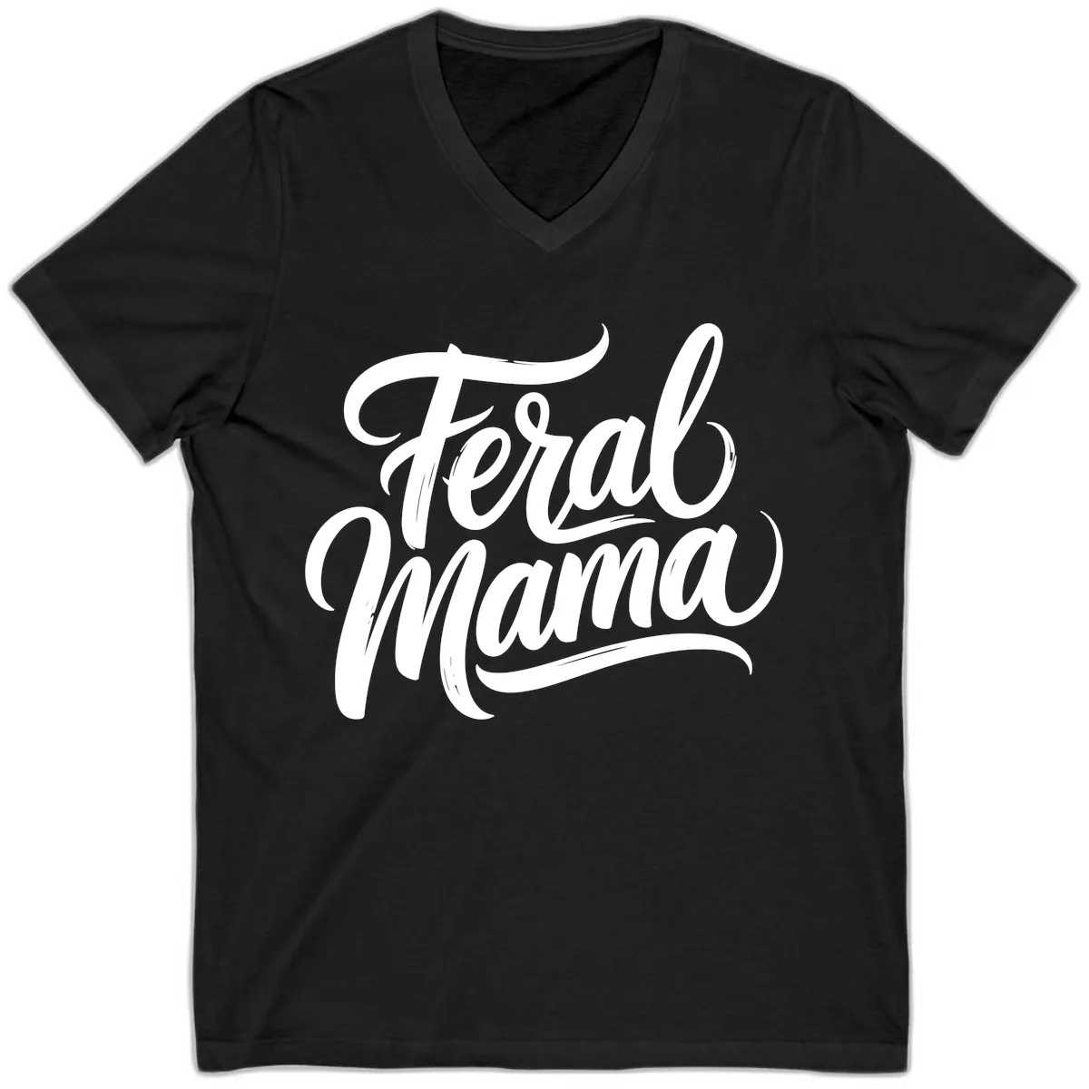 Feral Mama Bold Script Lettering V-Neck in Black