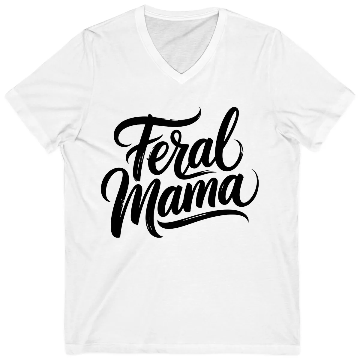 Feral Mama Bold Script Lettering V-Neck in White