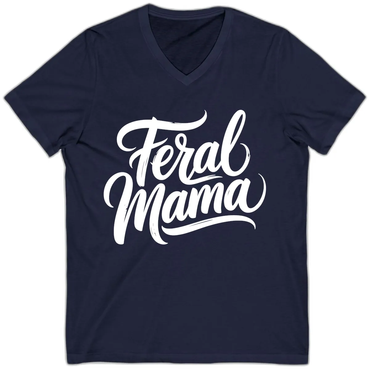 Feral Mama Bold Script Lettering V-Neck in Navy
