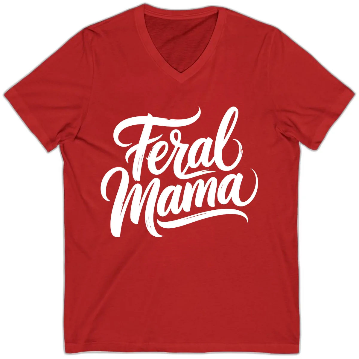 Feral Mama Bold Script Lettering V-Neck in Red
