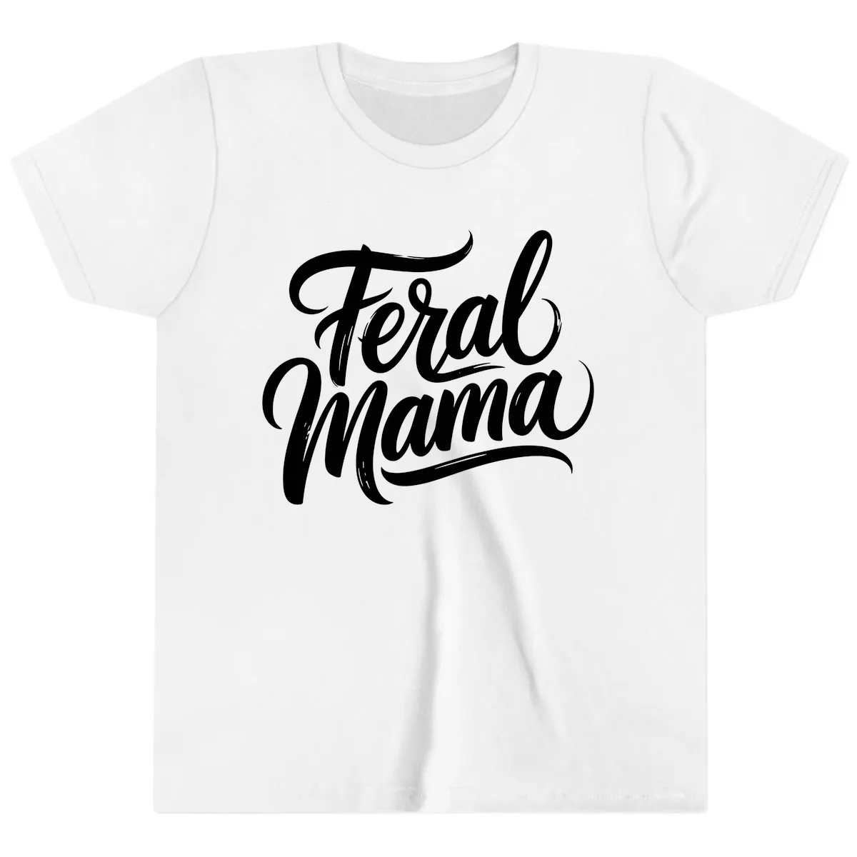 Feral Mama Bold Script Lettering Youth T-Shirt in White