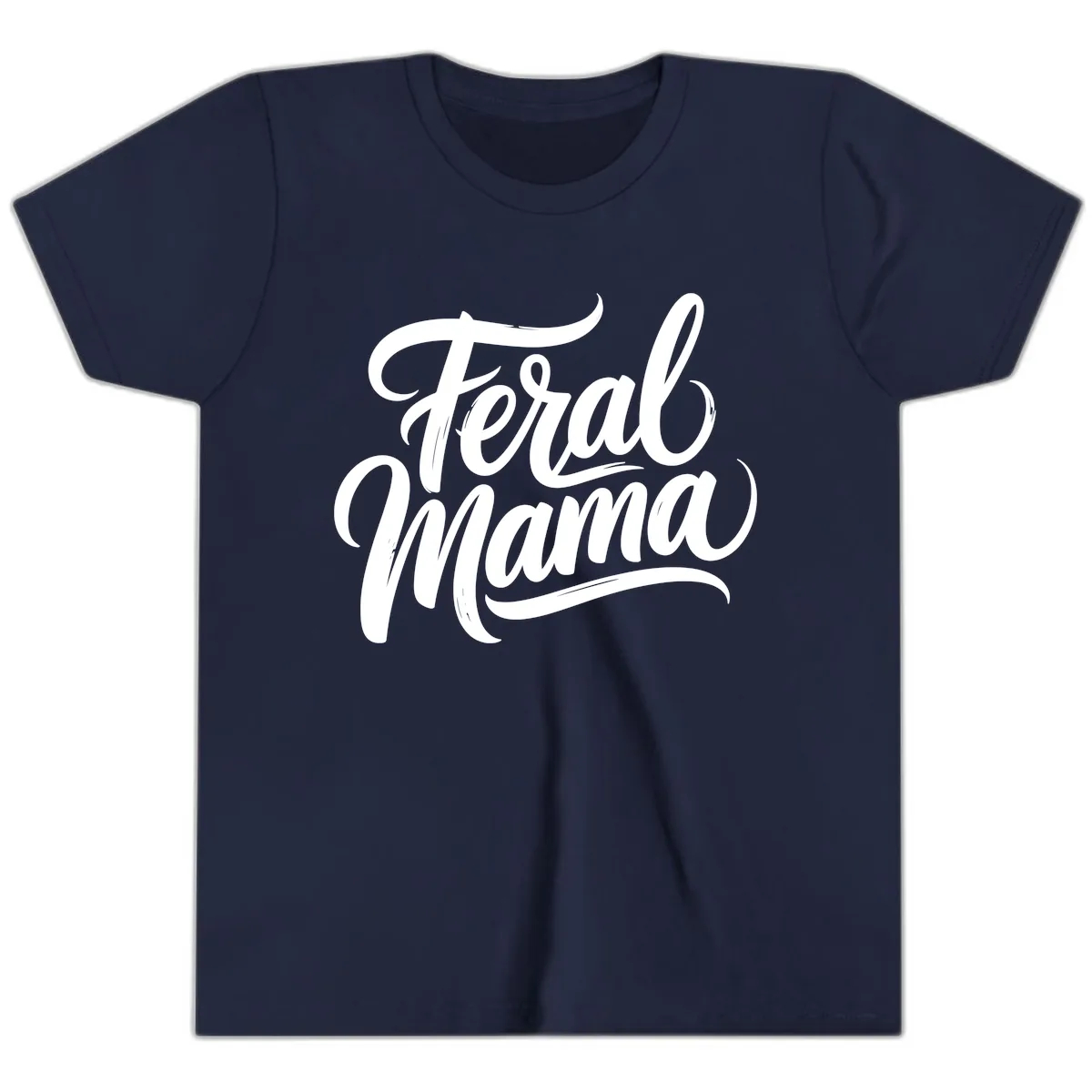 Feral Mama Bold Script Lettering Youth T-Shirt in Navy