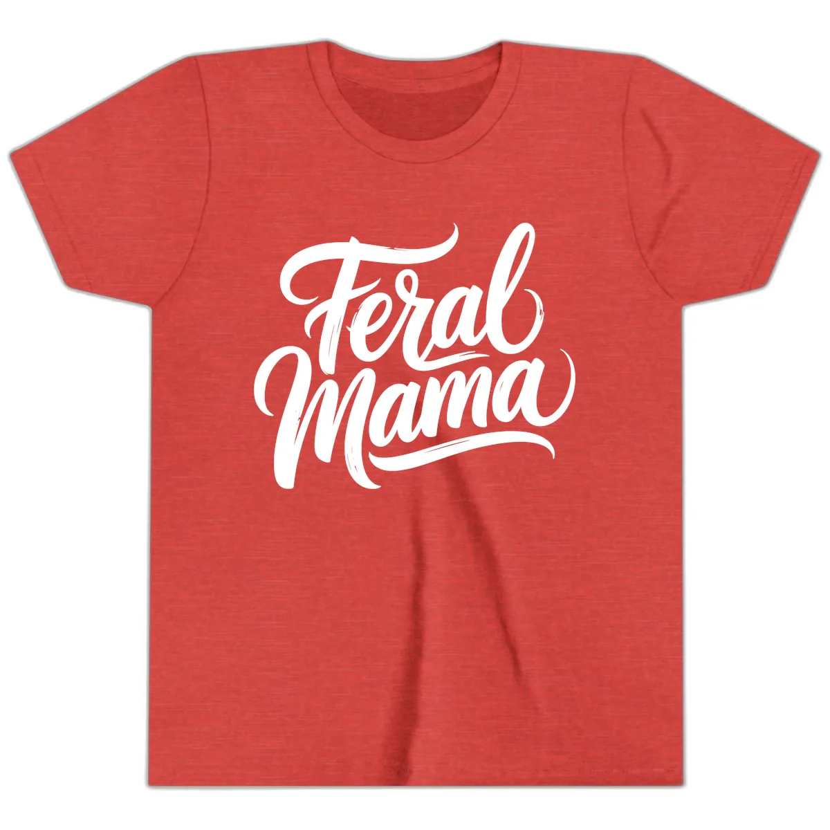 Feral Mama Bold Script Lettering Youth T-Shirt in Heather Red