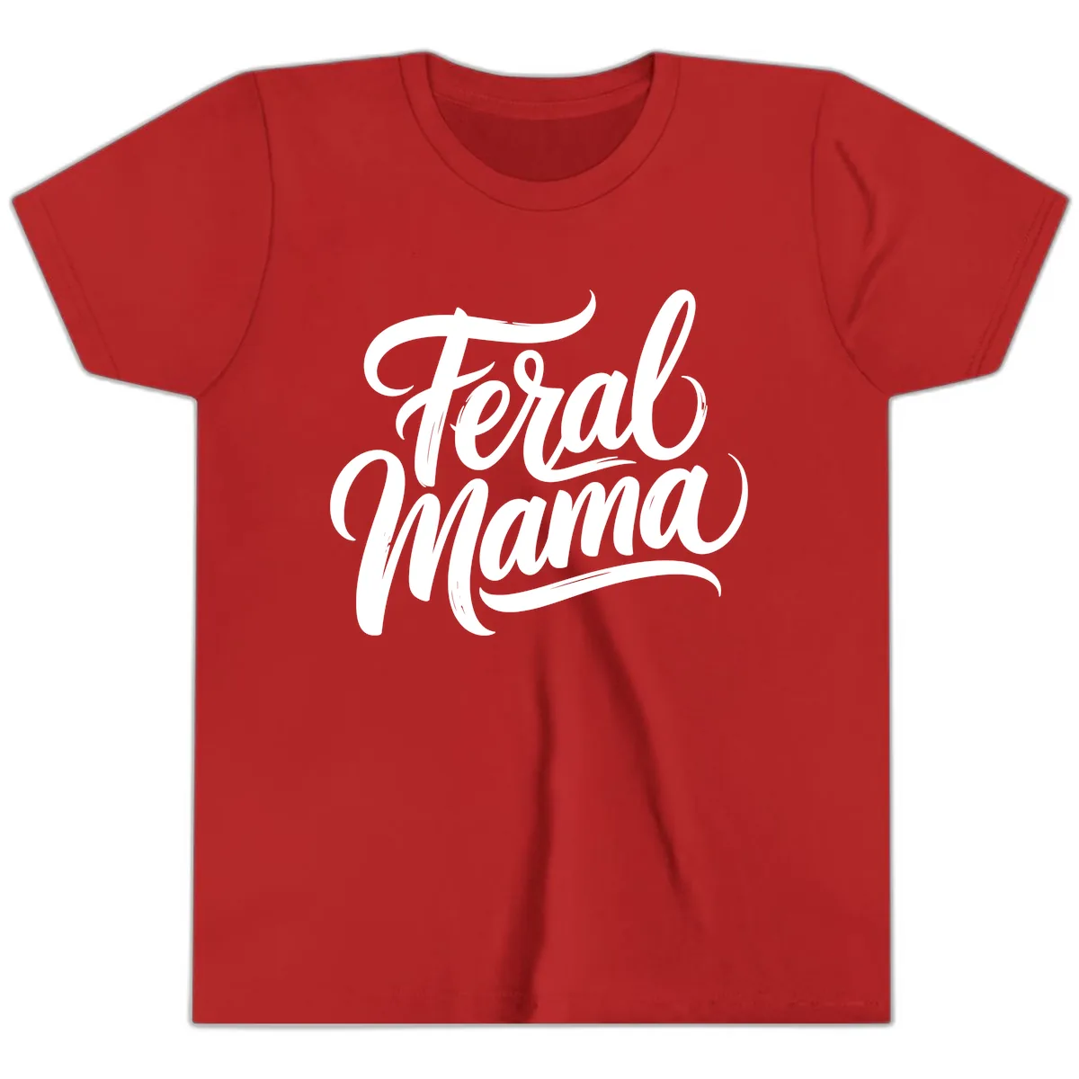 Feral Mama Bold Script Lettering Youth T-Shirt in Red