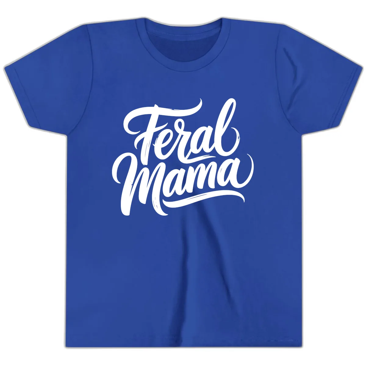 Feral Mama Bold Script Lettering Youth T-Shirt in True Royal