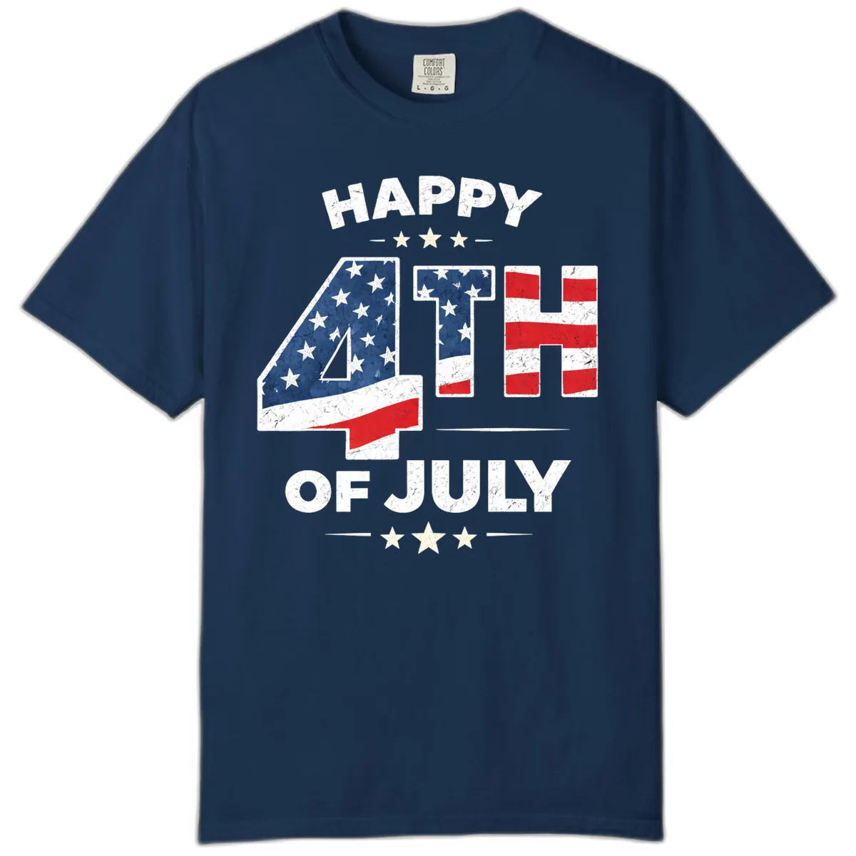 Happy Fourth Of July American Flag Numbers Comfort Color in Navy