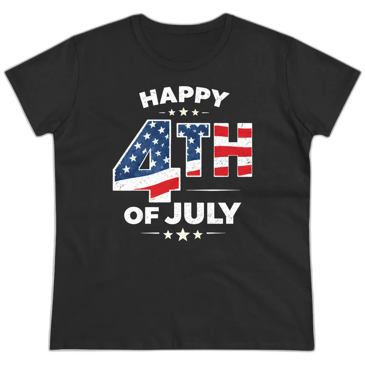 Happy Fourth Of July American Flag Numbers Ladies Tee in Black