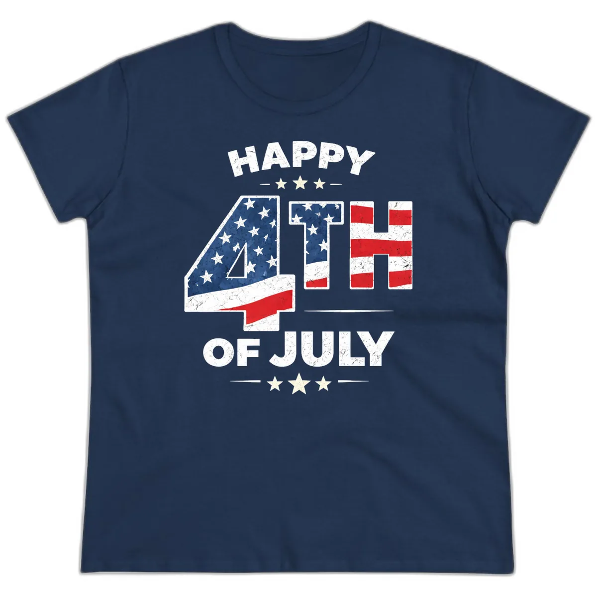 Happy Fourth Of July American Flag Numbers Ladies Tee in Navy