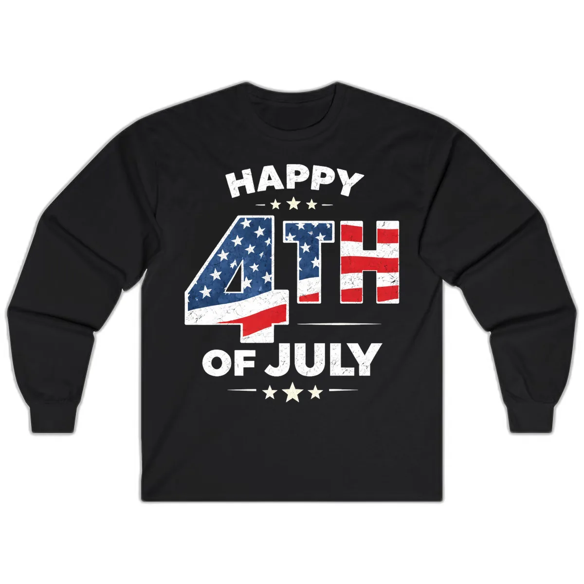 Happy Fourth Of July American Flag Numbers Long Sleeve in Black