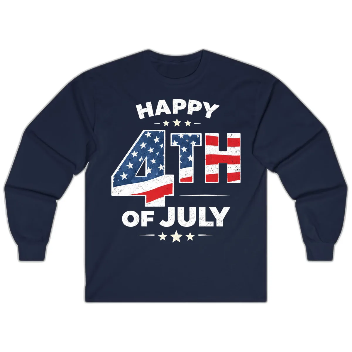 Happy Fourth Of July American Flag Numbers Long Sleeve in Navy