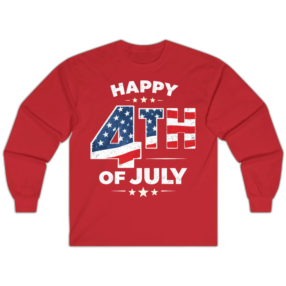 Happy Fourth Of July American Flag Numbers Long Sleeve in Red