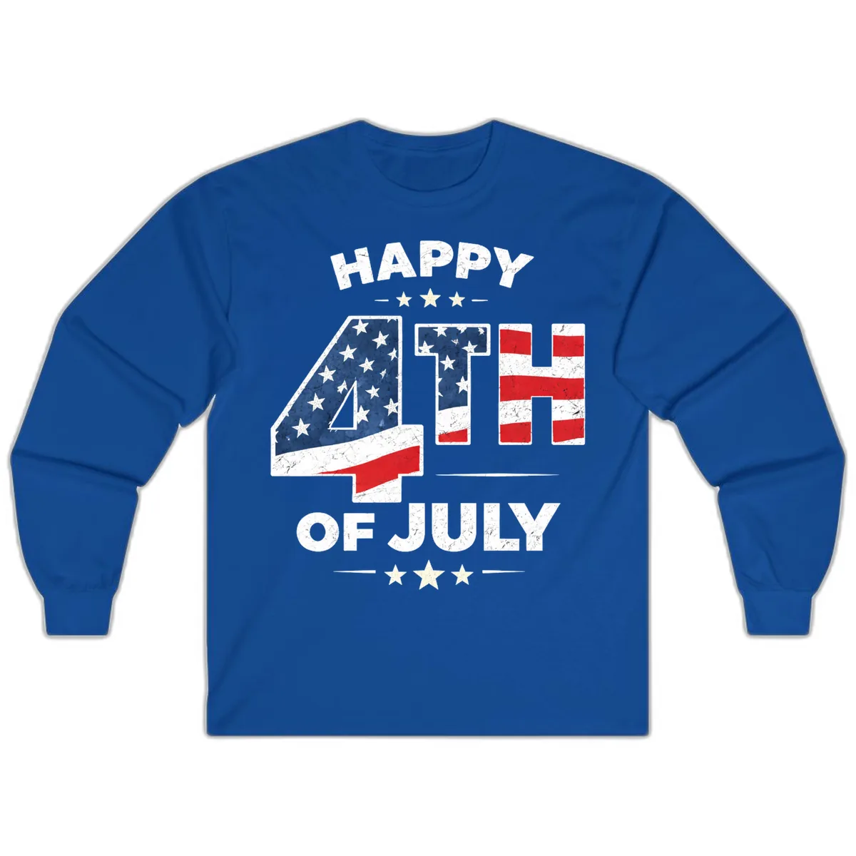 Happy Fourth Of July American Flag Numbers Long Sleeve in Royal