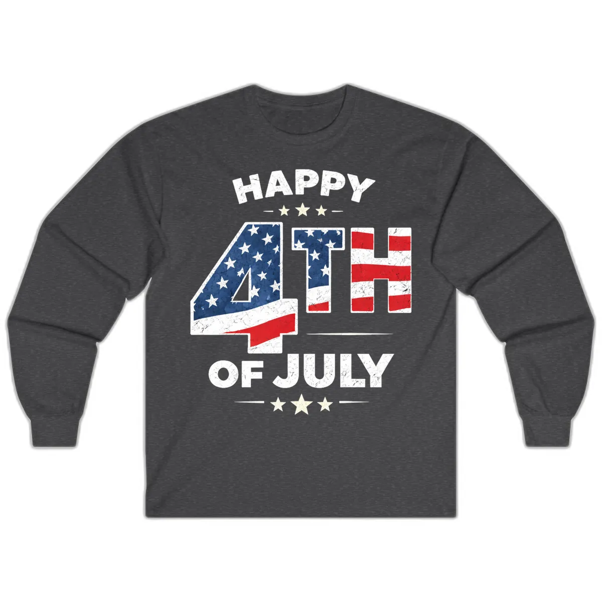 Happy Fourth Of July American Flag Numbers Long Sleeve in Dark Heather