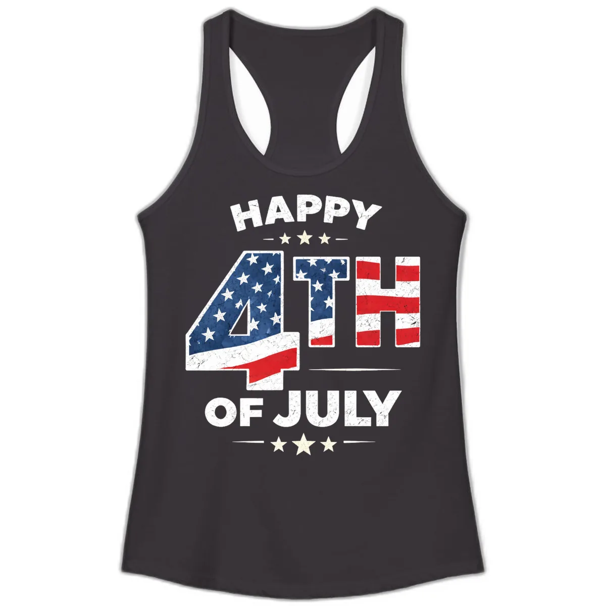 Happy Fourth Of July American Flag Numbers Ladies Tank in Black