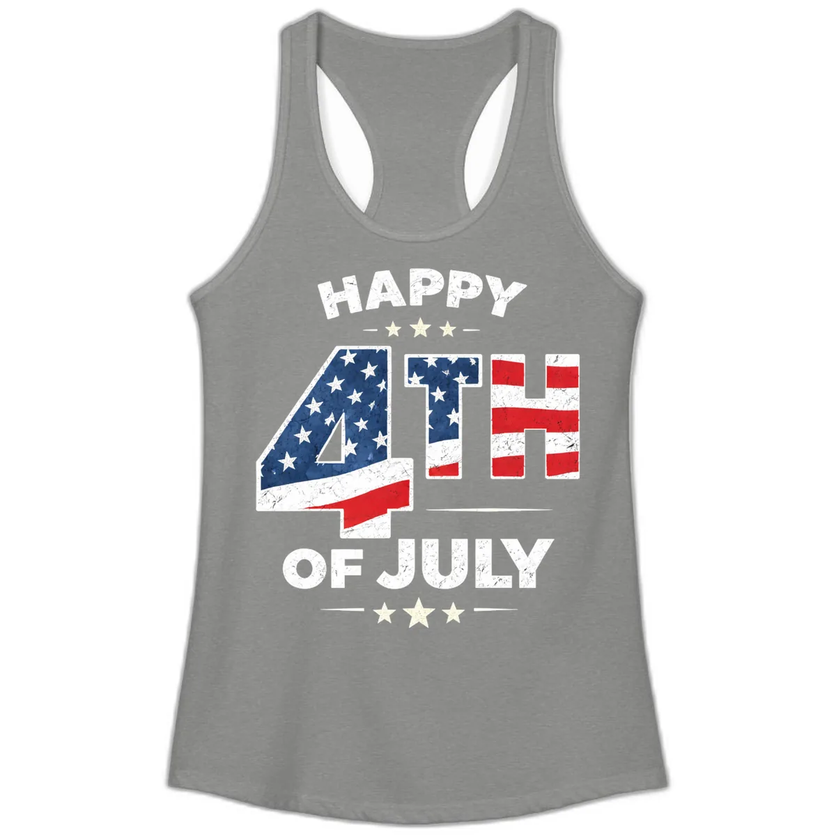 Happy Fourth Of July American Flag Numbers Ladies Tank in Heather Grey