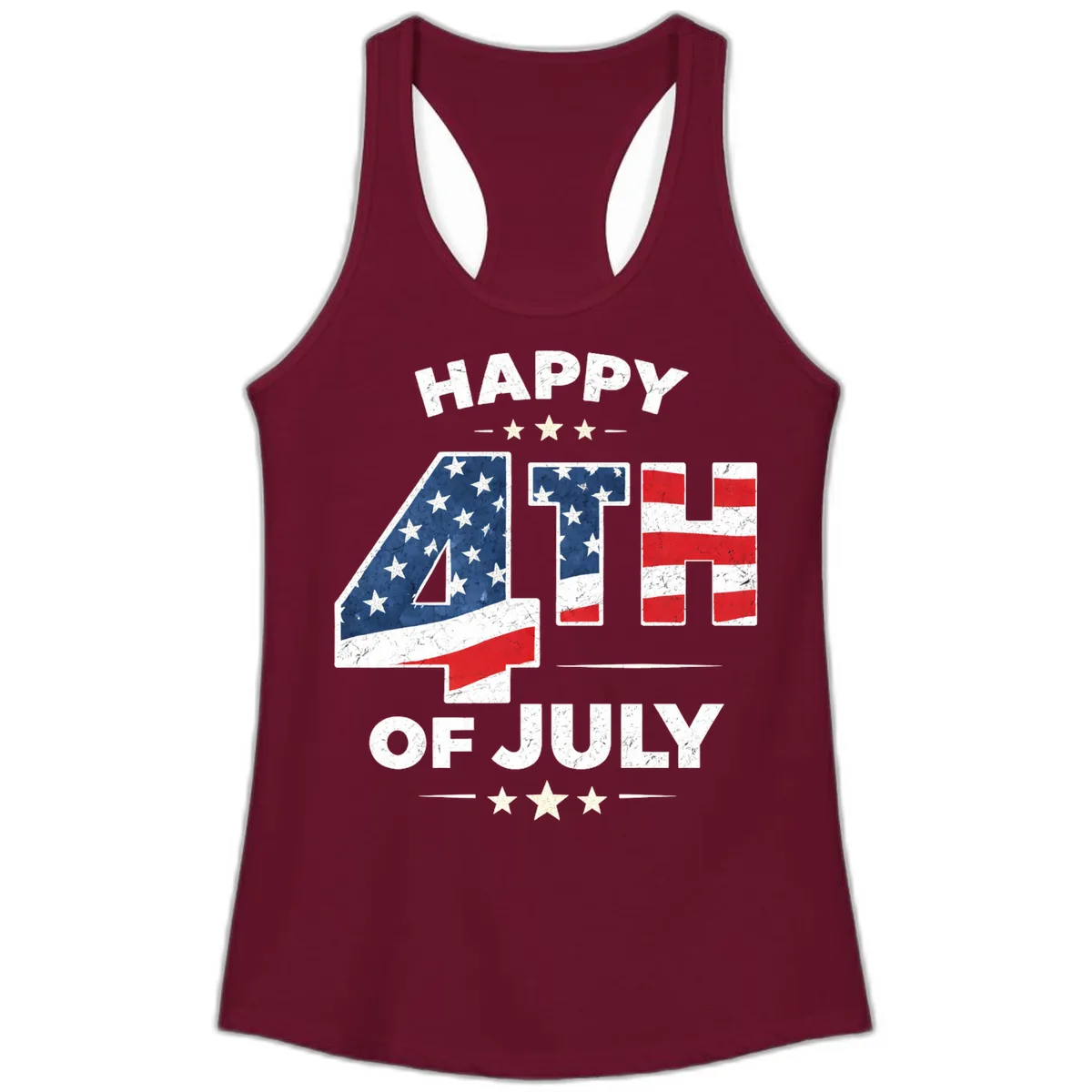 Happy Fourth Of July American Flag Numbers Ladies Tank in Solid Cardinal Red