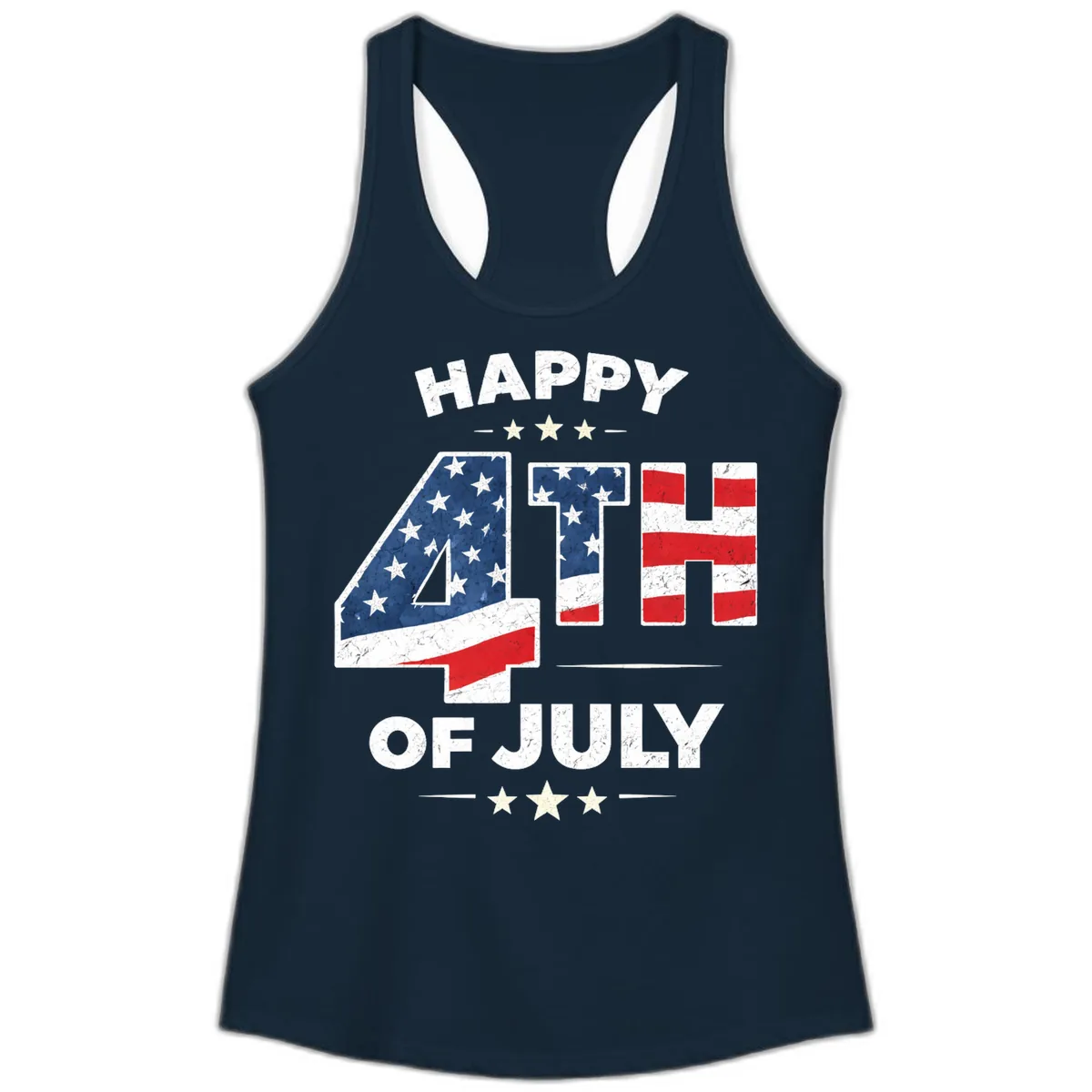 Happy Fourth Of July American Flag Numbers Ladies Tank in Solid Midnight Navy