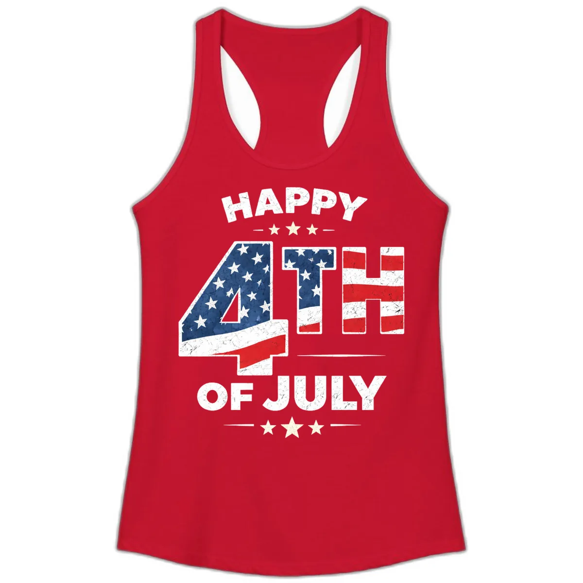 Happy Fourth Of July American Flag Numbers Ladies Tank in Solid Red