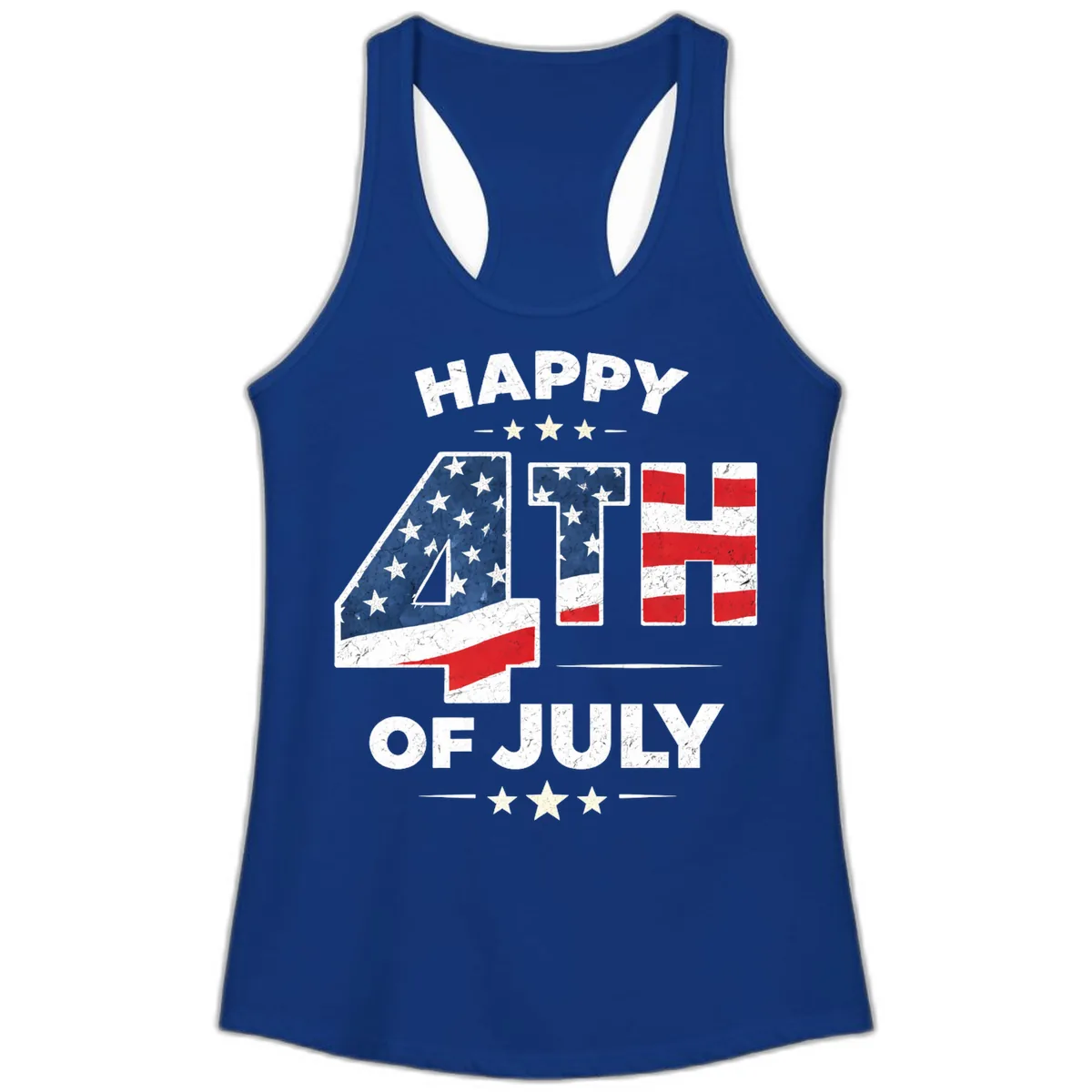 Happy Fourth Of July American Flag Numbers Ladies Tank in Solid Royal