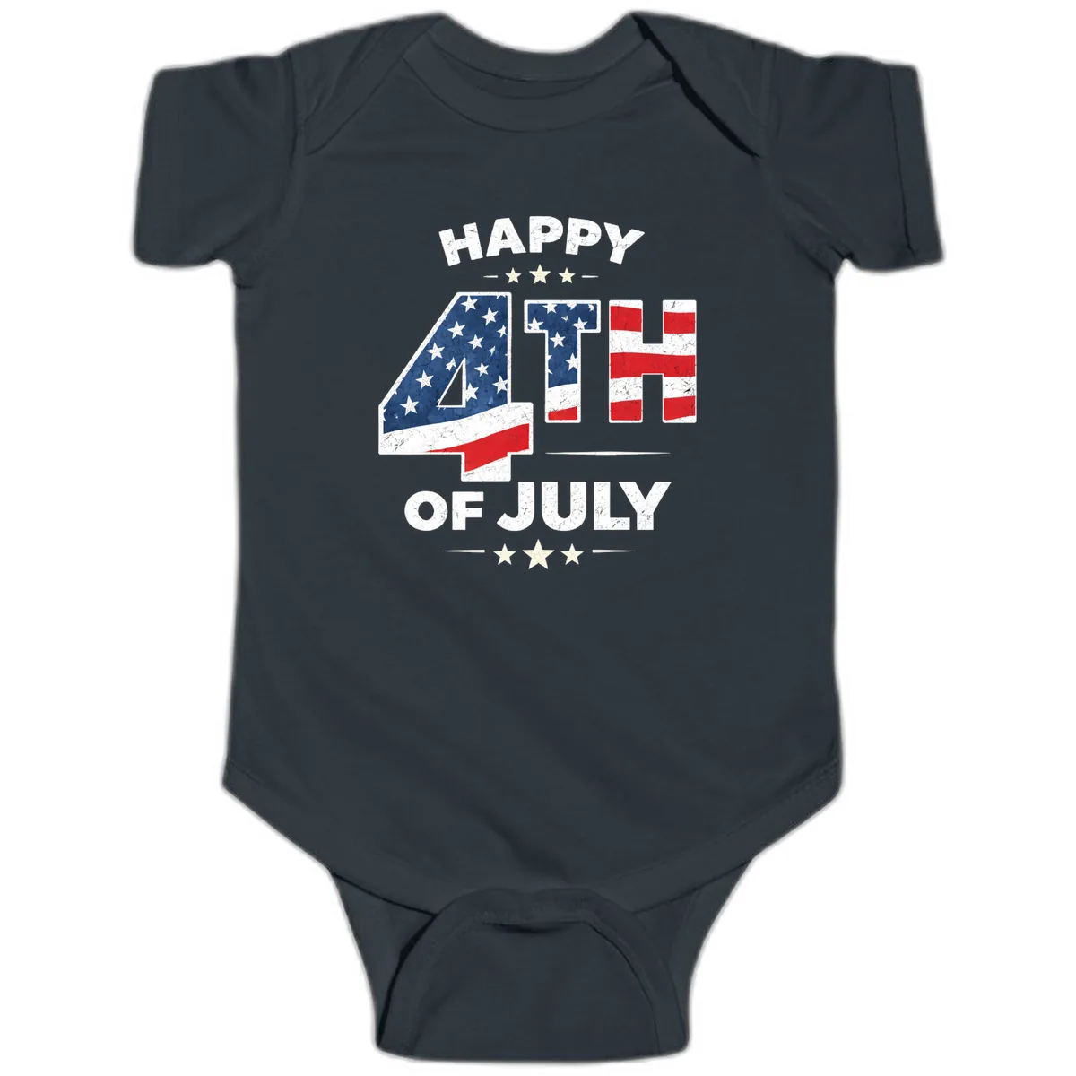 Happy Fourth Of July American Flag Numbers Baby Onesie in Black