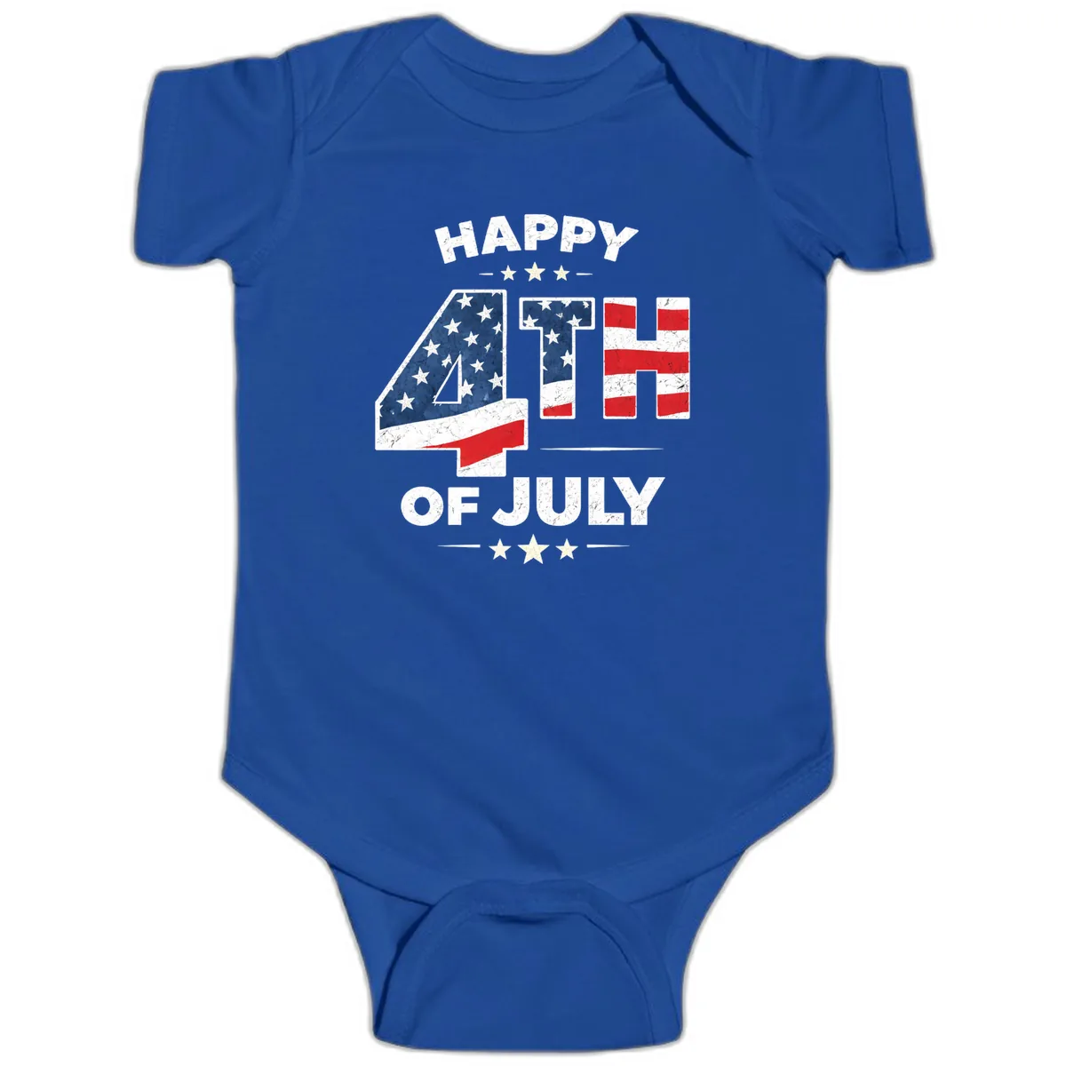 Happy Fourth Of July American Flag Numbers Baby Onesie in Royal