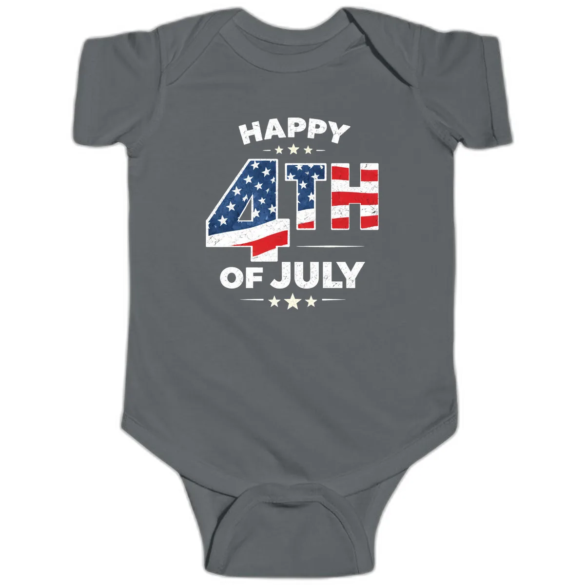 Happy Fourth Of July American Flag Numbers Baby Onesie in Charcoal