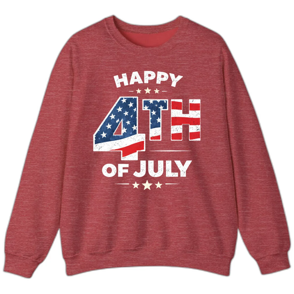 Happy Fourth Of July American Flag Numbers Sweatshirt in Heather Scarlet Red