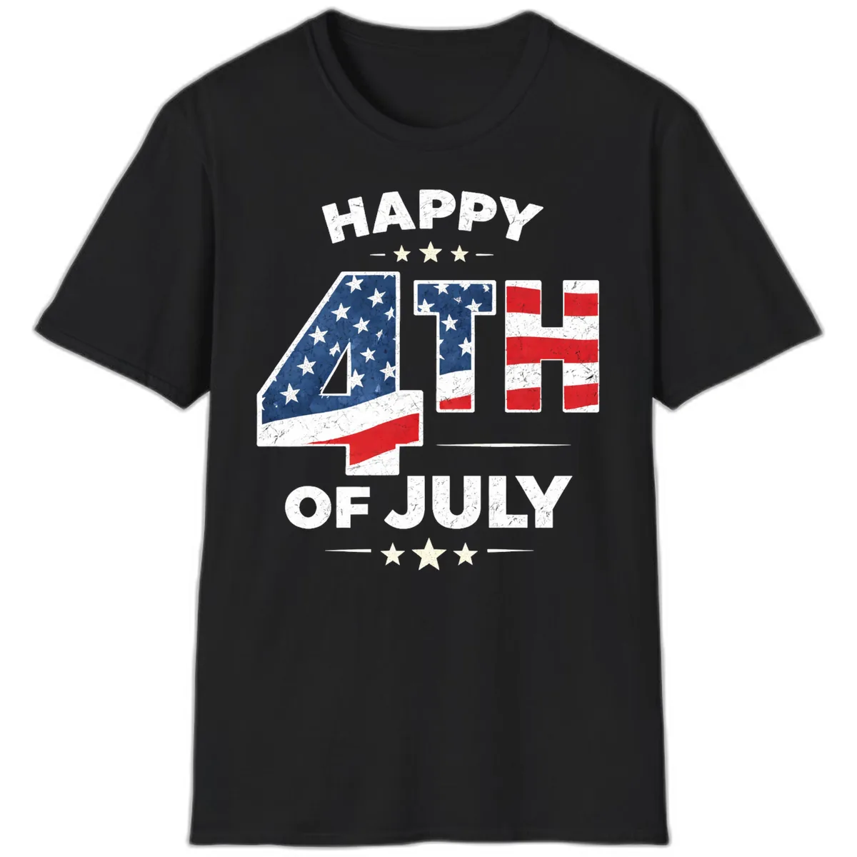 Happy Fourth Of July American Flag Numbers T-Shirt in Black
