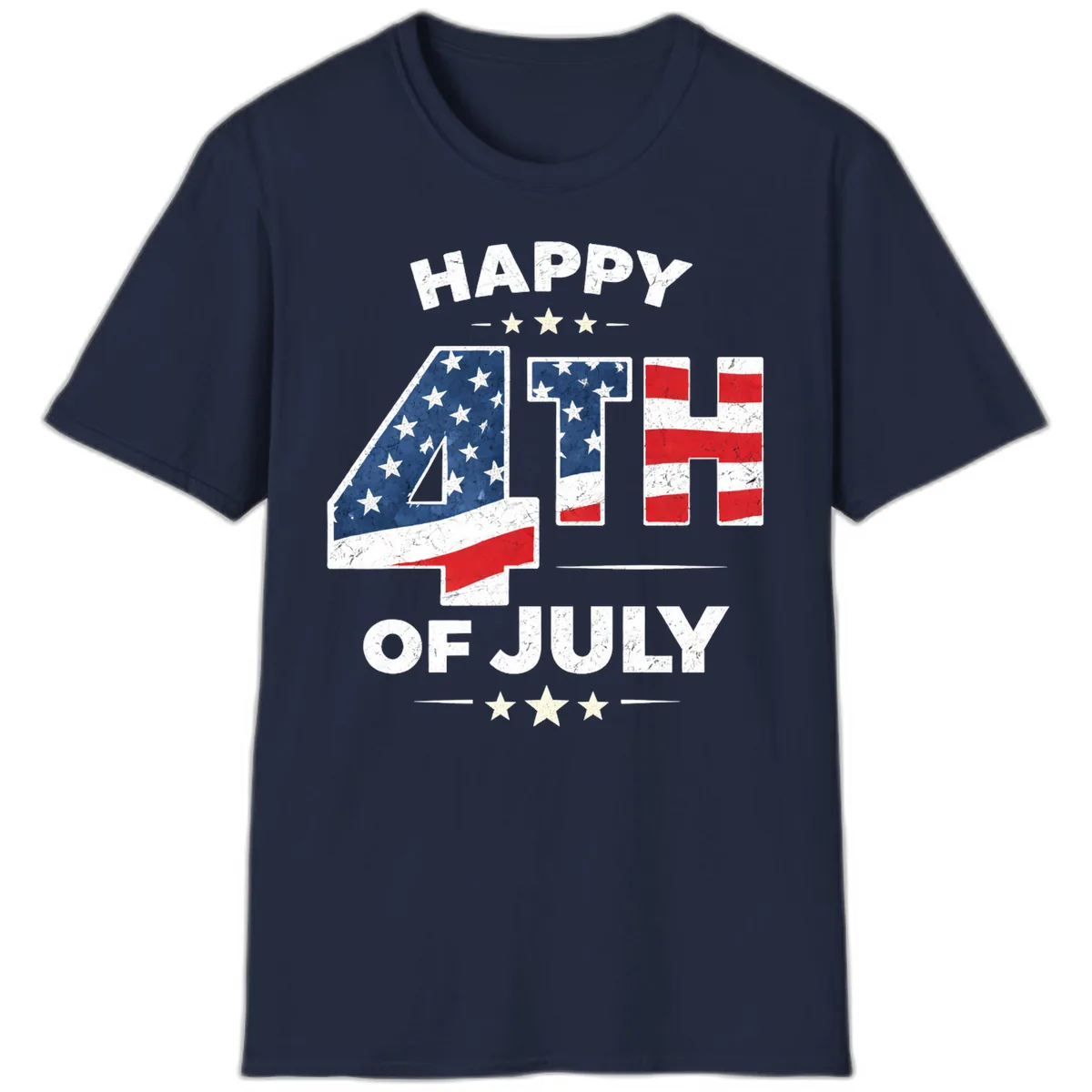 Happy Fourth Of July American Flag Numbers T-Shirt in Navy