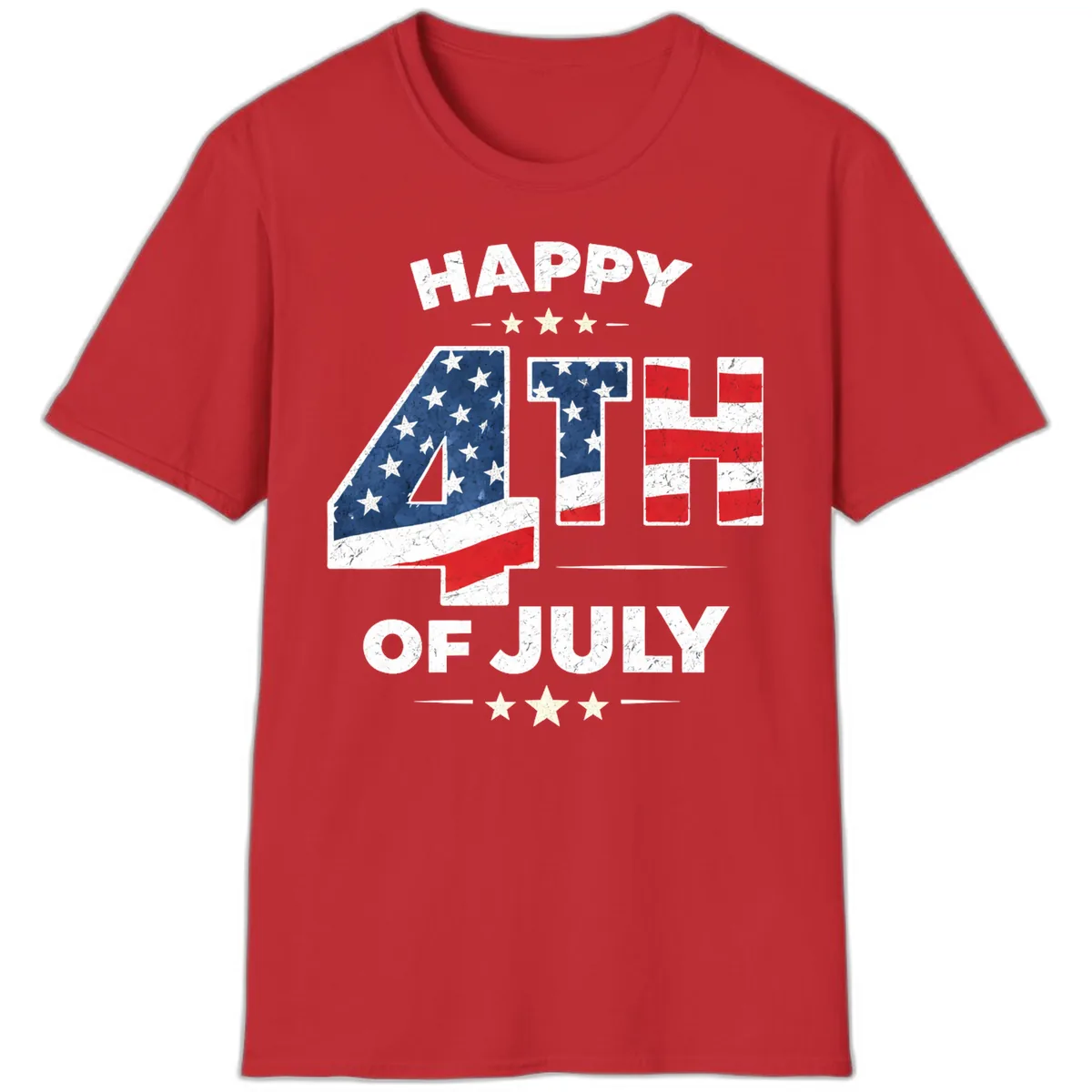 Happy Fourth Of July American Flag Numbers T-Shirt in Red