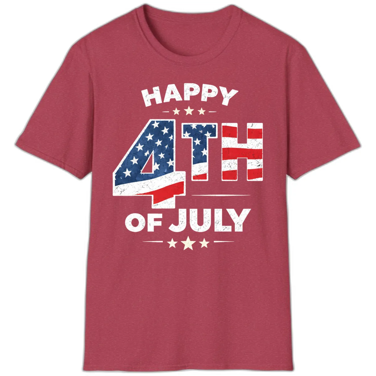 Happy Fourth Of July American Flag Numbers T-Shirt in Heather Cardinal