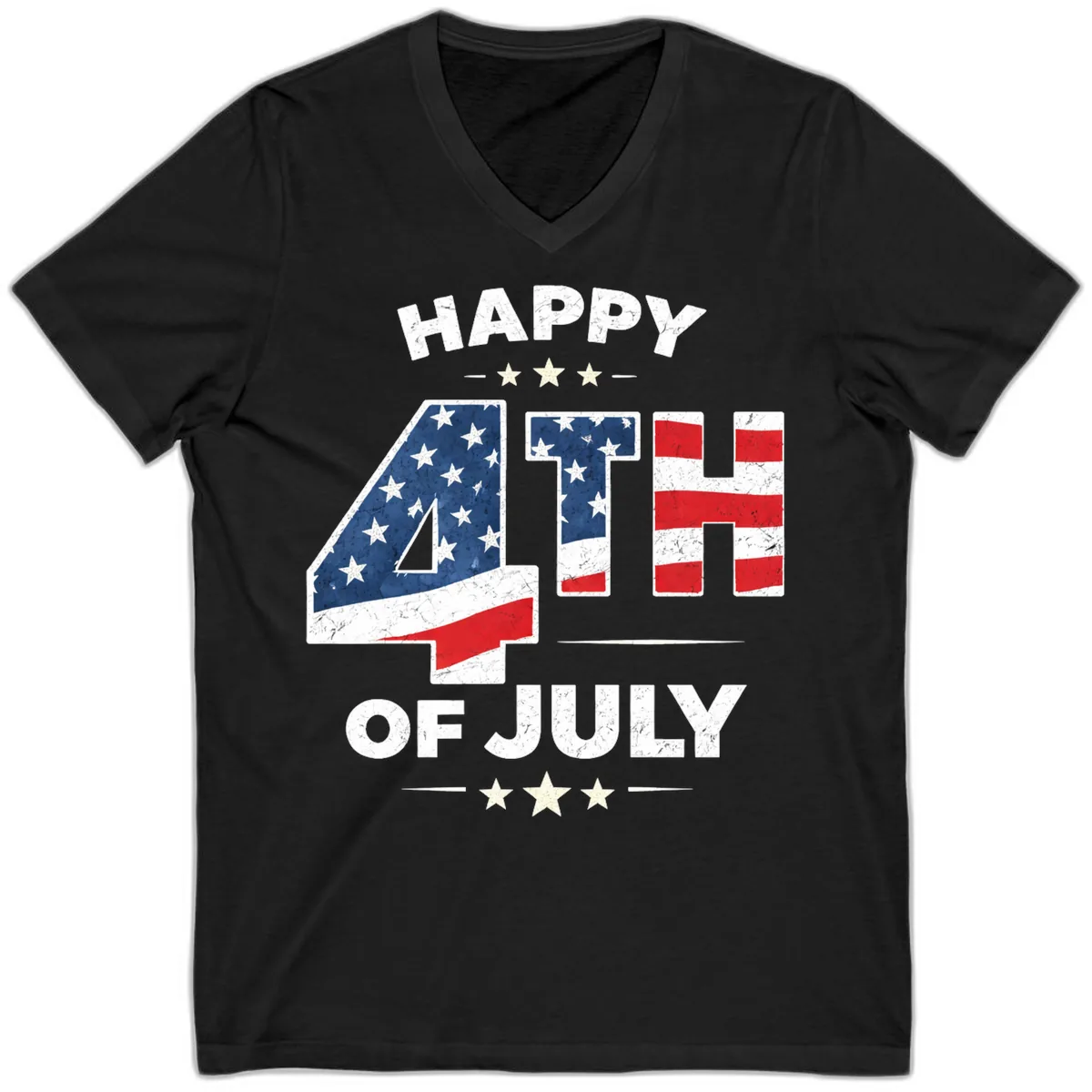 Happy Fourth Of July American Flag Numbers V-Neck in Black