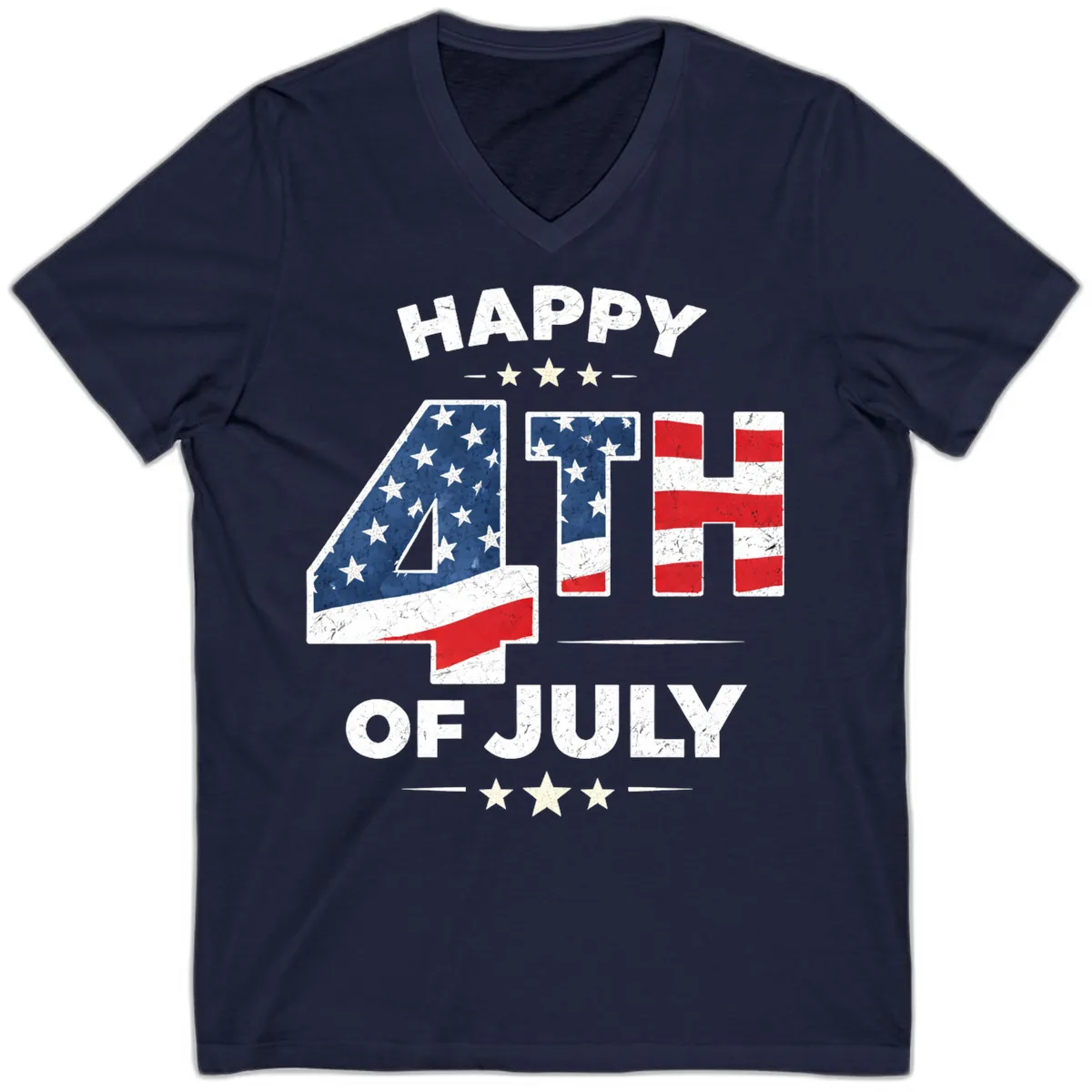 Happy Fourth Of July American Flag Numbers V-Neck in Navy