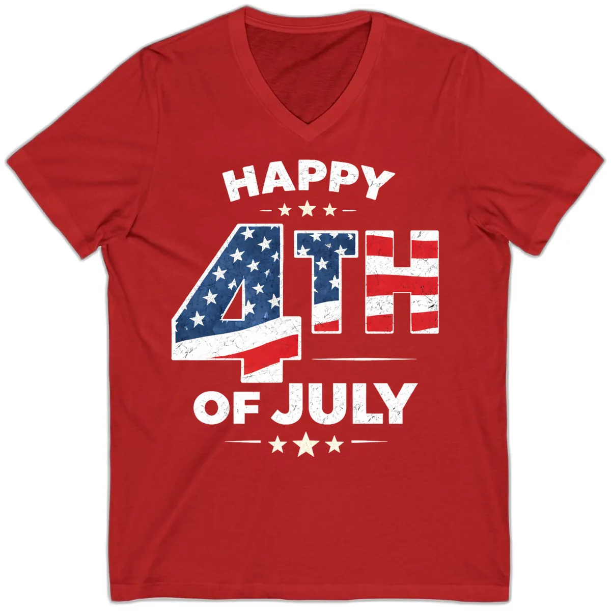 Happy Fourth Of July American Flag Numbers V-Neck in Red