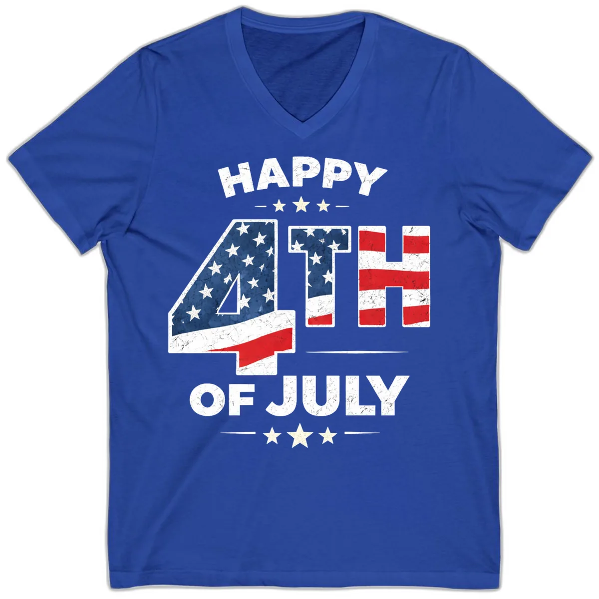 Happy Fourth Of July American Flag Numbers V-Neck in True Royal